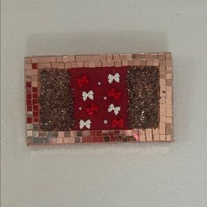 Decorative Mosaic Mini Canvas Art with Glass and Bow Accents